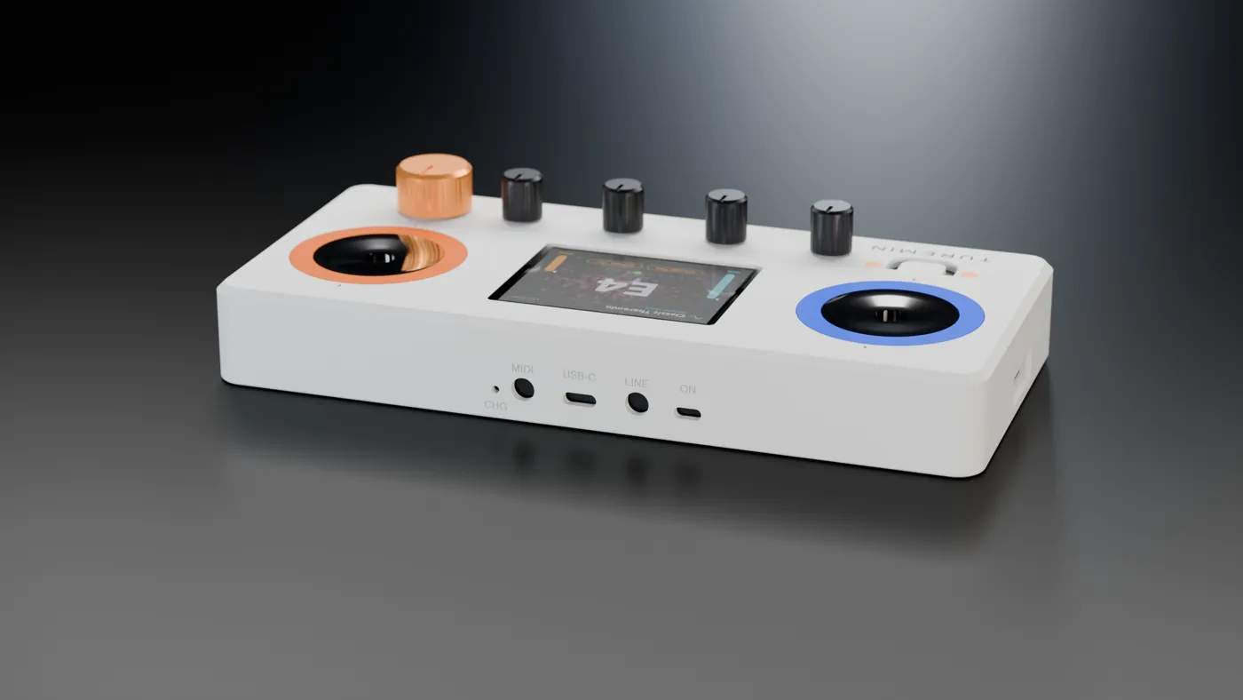 Rückseite mit Anschlüssen für Kopfhörer, USB-C und MIDI